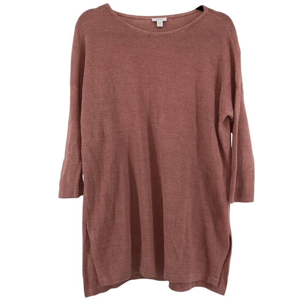 Pure Jill Womens S Linen Blend Sweater 3/4 Sleeve Knit Pullover Pink Minimalist
